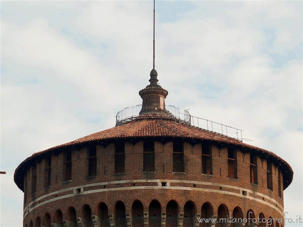 Milan (Italy) - Upper part of one of the round towers of the Sforza Castle